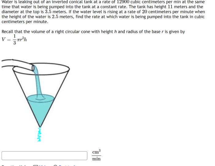 Water is leaking out of an inverted conical tank